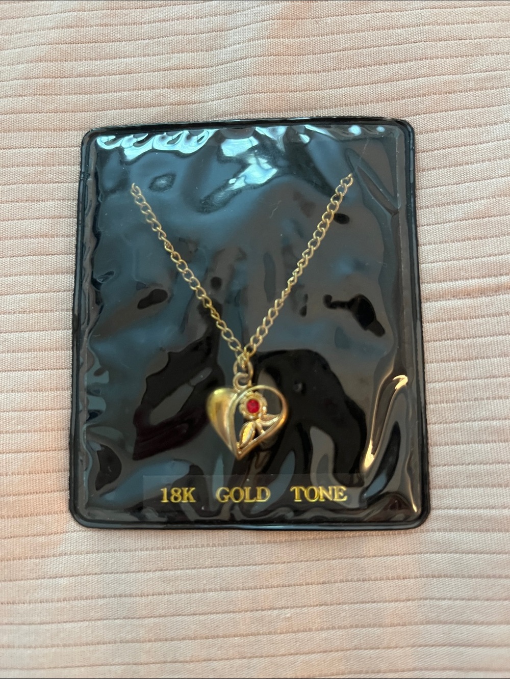 Gold-Tone Heart Pendant Necklace with Red Accent